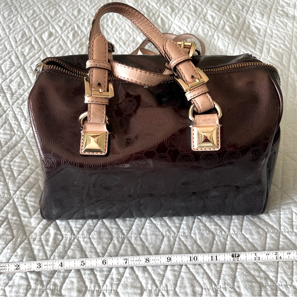 MK MICHAEL KORS METALLIC BROWN SATCHEL